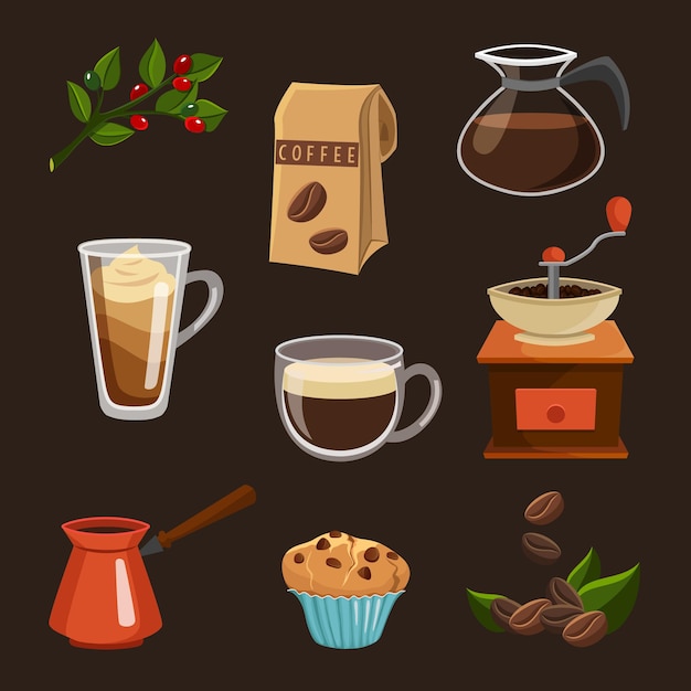 Set van verschillende koffie iconen vector illustratie het concept voor websites webbanners mobiele app