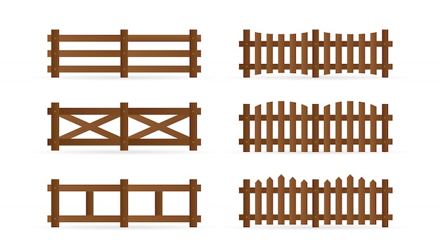 Set van verschillende landelijke houten hekken. geïsoleerde gedetailleerde elementen voor het ontwerp van de tuinillustratie