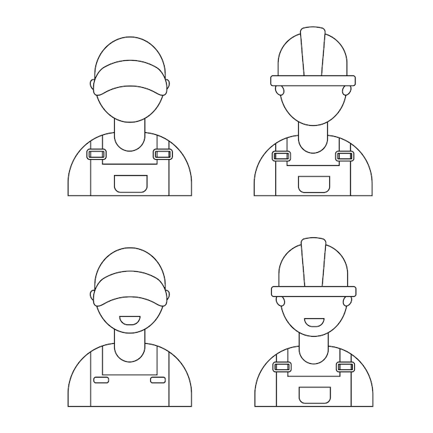 Set van verschillende mannelijke werknemers in lijnstijl Reparatie service monteur werkplaats Vectorillustratie