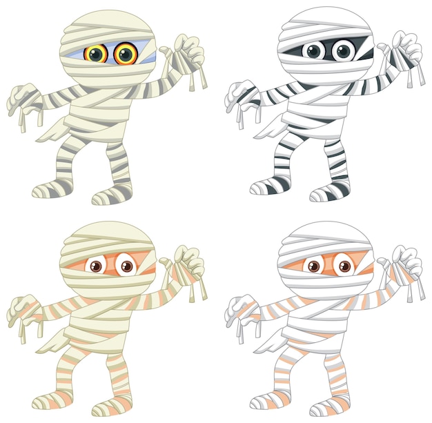 Set van verschillende mummie stripfiguren