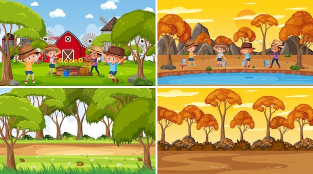 Set van verschillende natuurtaferelen cartoon stijl