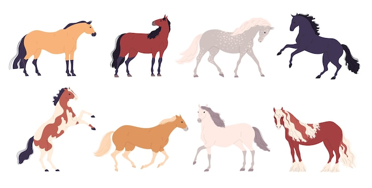 Vector set van verschillende paardenrassen vectorillustratie