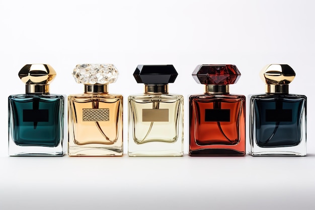 Set van verschillende parfums geïsoleerd op wit