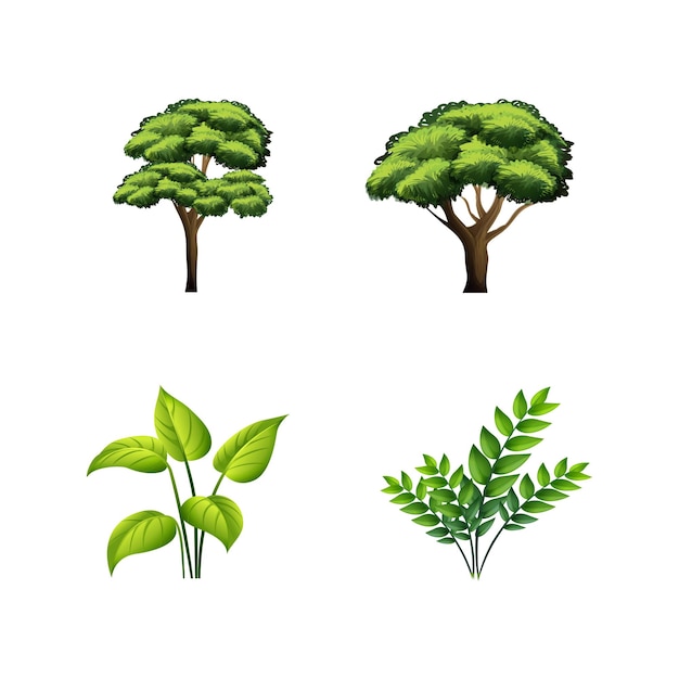 Set van verschillende planten en landschappen geïsoleerde objecten thema landvormen