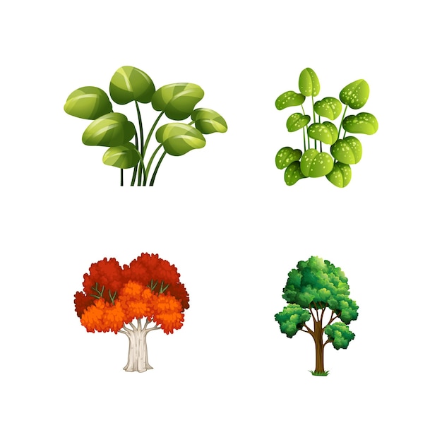 Set van verschillende planten en landschappen geïsoleerde objecten thema landvormen