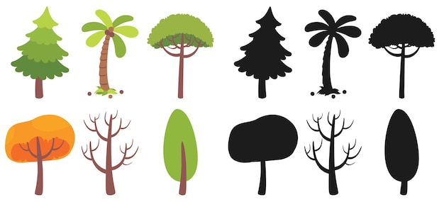 Set van verschillende platte bomen