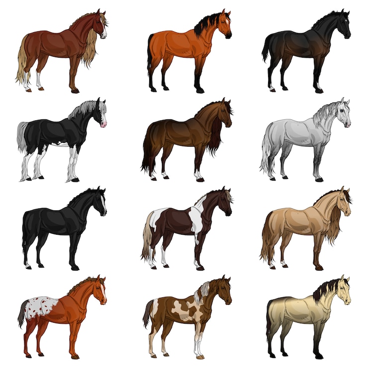 Vector set van verschillende rassen van paarden