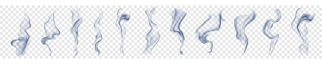 Set van verschillende realistische transparante lichtblauwe rook of stoom Voor gebruik op lichte achtergrond Transparantie alleen in vectorformaat