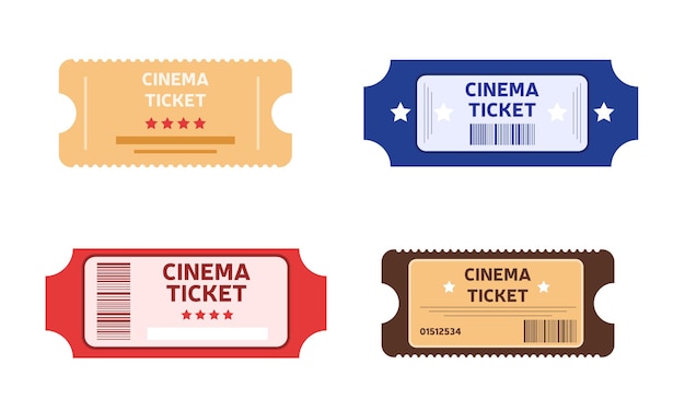 Set van verschillende retro kaartjes voor bioscoop of film of film. vector illustratie.