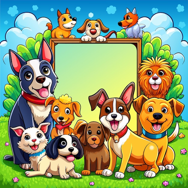 Vector set van verschillende schattige honden in cartoon stijl met de hand getekend mascotte cartoon personage sticker icoon concept