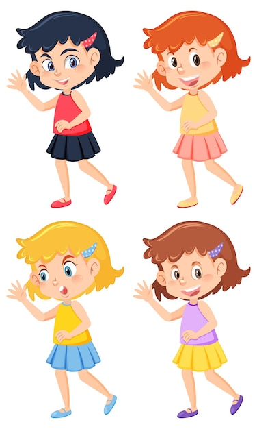 Vector set van verschillende schattige meisjes stripfiguren