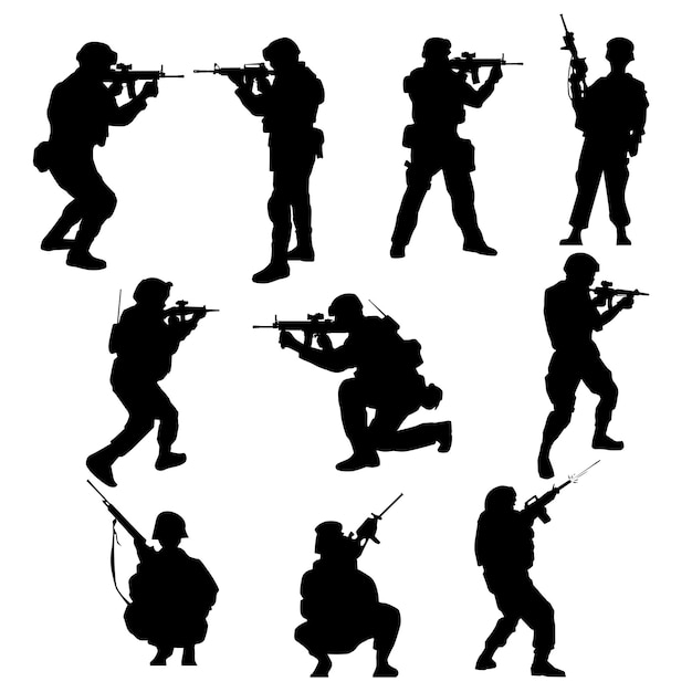 Set van verschillende soldaat silhouet vectorillustratie