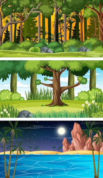 Set van verschillende soorten bos horizontale scènes
