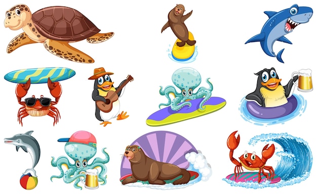 Set van verschillende stripfiguren van zeedieren