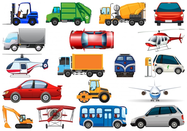 Vector set van verschillende transportvoertuigen