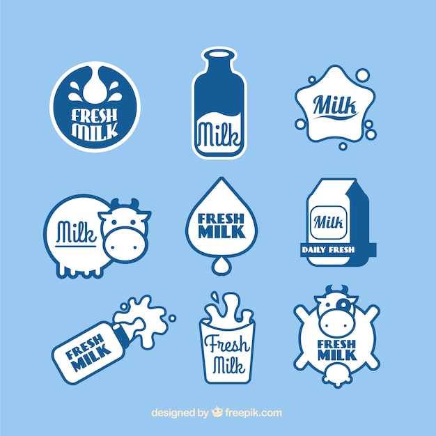 Set van verse melk stickers