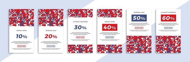 Vector set van verticale promotionele webbanners met abstract geometrisch patroon trendy verkoop en korting