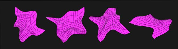Set van verwrongen cybergrids Cyberpunk geometrie element y2k stijl Geïsoleerde roze mesh