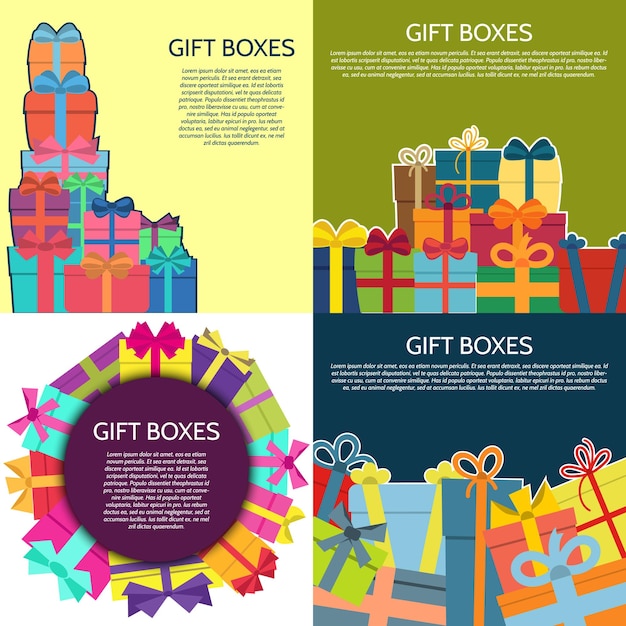 Set van vier achtergronden met een kleurrijke geschenkdozen Vector illustrationxA