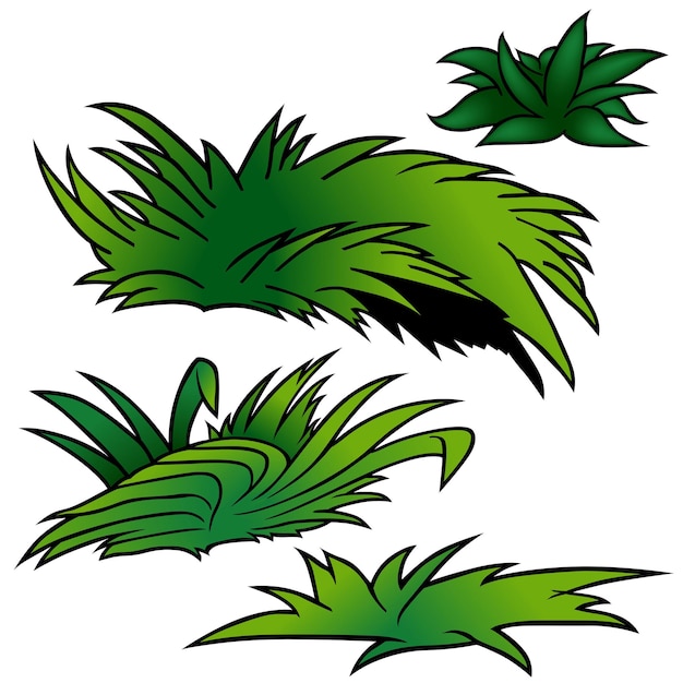 Vector set van vier grasplanten als cartoonillustraties