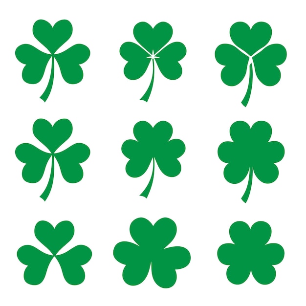 Set van vier groene klaverbladeren geïsoleerd op een witte achtergrond st. patrick's day vector illustratie