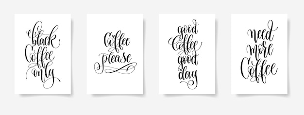 Set van vier hand belettering poster over koffie drinken