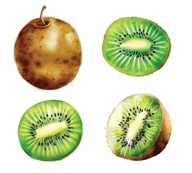 Vector set van vier kiwi aquarel verf ilustration