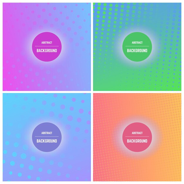 Set van vier kleurrijke achtergrond met stippen en halftooneffect Vector illustrationxA