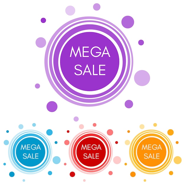 Vector set van vier mega sale stickers met abstracte kleurrijke geometrische vormen. vector illustratie