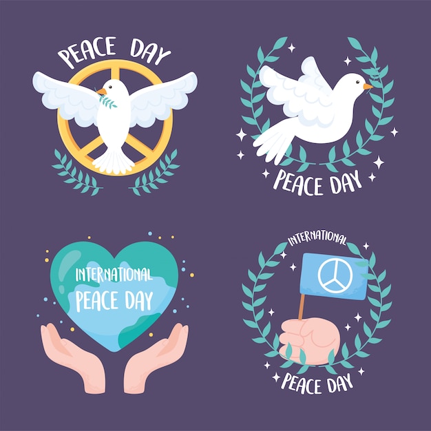 Set van vier ontwerpen voor de internationale dag van de vrede vectorillustratie