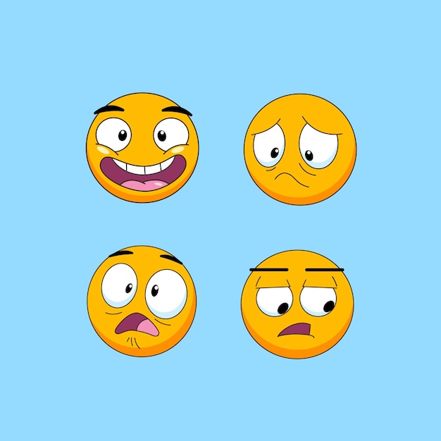 Set van vier stripfiguren in verschillende emoties