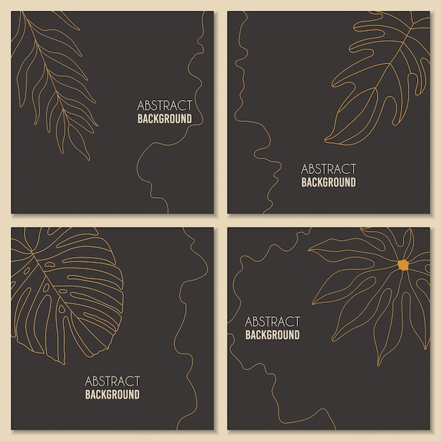 Set van vier vierkante abstracte botanische kaarten vectorillustratie
