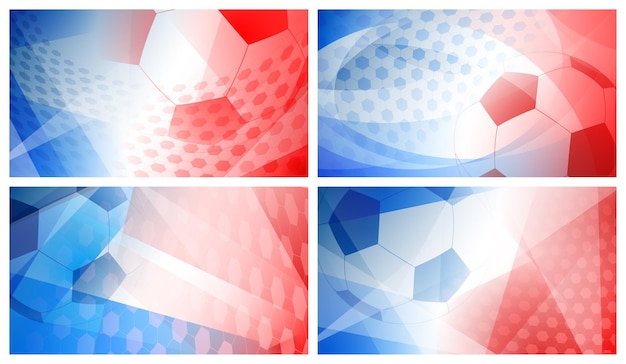 Set van vier voetbal of voetbal abstracte achtergronden met grote bal in de nationale kleuren van Frankrijk