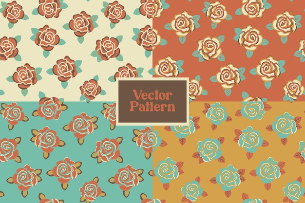 Set van vintage abstracte bloemen roze bloem naadloze herhaal vector patroon