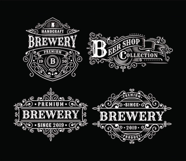 Set van vintage brouwerij labelontwerp, kalligrafie en typografie elementen gestileerd ontwerp