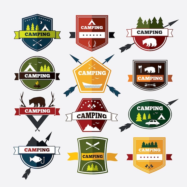 Vector set van vintage camping- en buitenactiviteitslogo's en badges