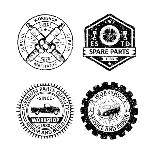Set van vintage garage badges etiketten, emblemen en logo