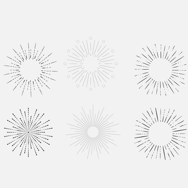 Set van vintage sunbursts in verschillende vormen trendy handgetekende retro bursting rays ontwerpelementen