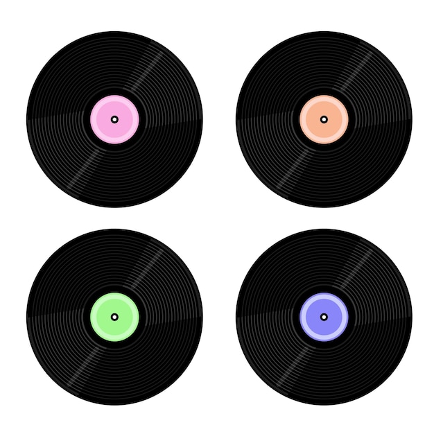 Set van vinyl plaat schijf vector illustratie geïsoleerd op een witte achtergrond muziek retro icon