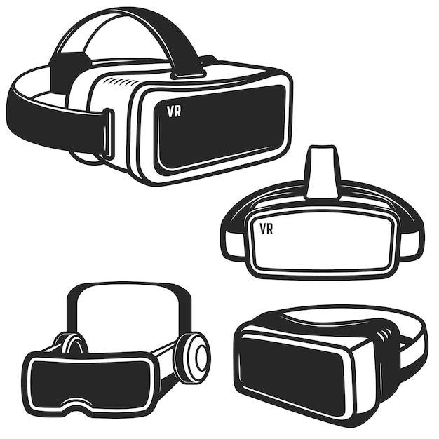 Set van virtual reality bril iconen op witte achtergrond. element voor logo, label, embleem, teken. illustratie