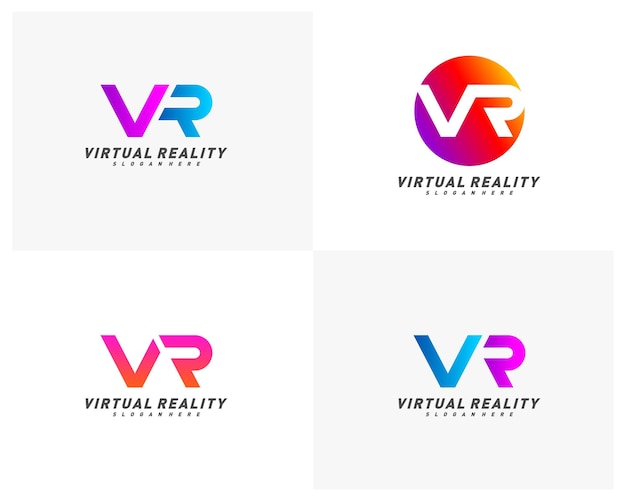 Set van virtual reality logo sjabloon ontwerp vector vr brief logo ontwerp met creatieve moderne trendy typografie pictogram symbool