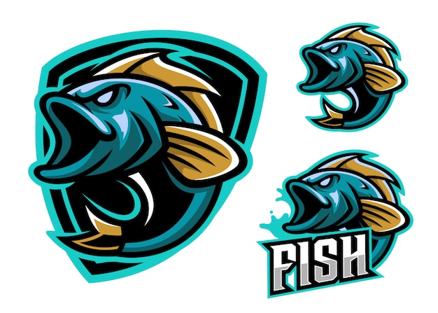 Set van vis esport logo mascotte