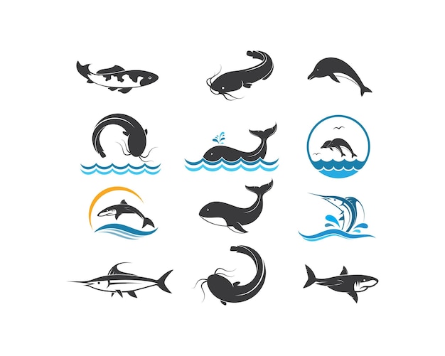 Set van vis pictogram vector illustratie ontwerp