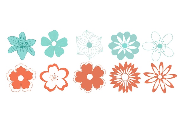 Set van vlakke pictogrammen van lentebloemen in silhouet geïsoleerd op wit