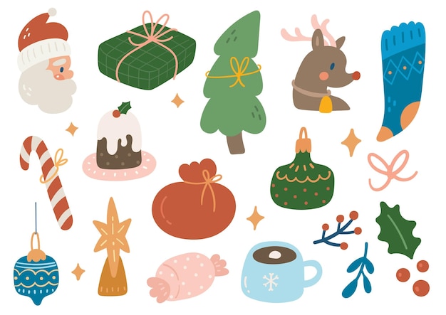 set van vlakke stijl kerst doodle