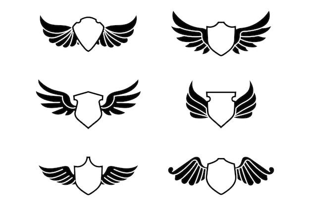 set van vleugel schild versierd element vector ontwerp illustratie