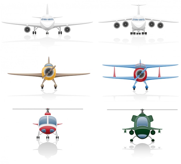 Set van vliegtuig en helikopter vectorillustratie