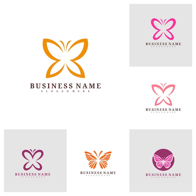 Set van vlinder logo sjabloon Creatieve vlinder logo ontwerp vector