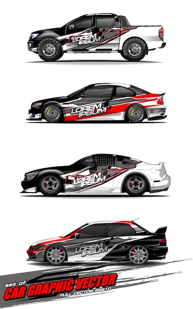 Set van voertuig grafische kit vector. Moderne abstracte achtergrond voor auto wrap branding en auto sticker decals livery