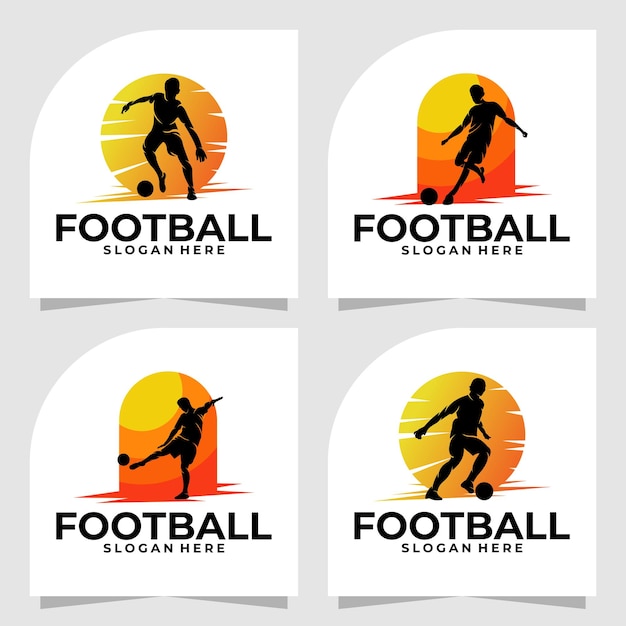 Set van voetbal speler logo vector design silhouet